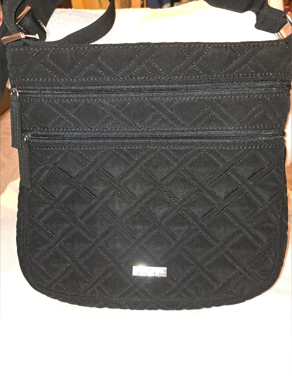 Vera Bradley Black Quilted Cotton Hipster Messenger Purse NWOT